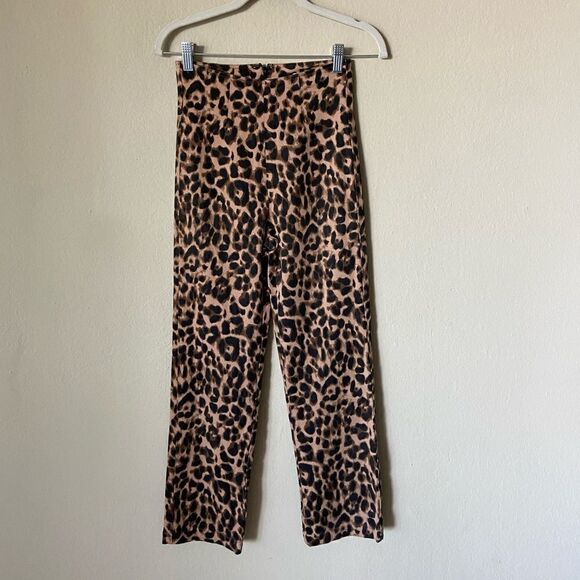 Reformation Leopard Marlon Tan Brown Pants Crop Straight Leg Size 0 - Picture 7 of 10